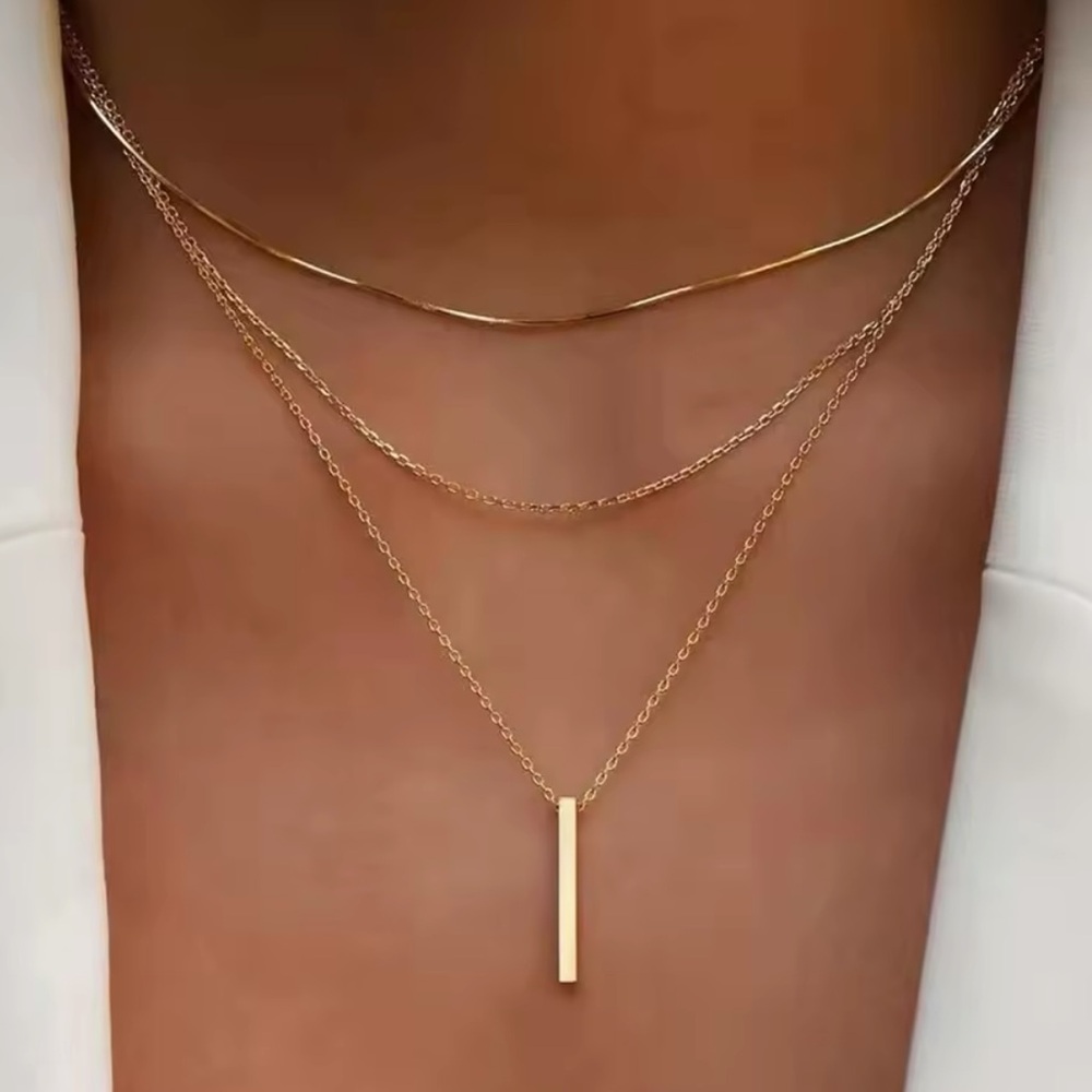 Gold Layered Necklace with Bar Pendant
